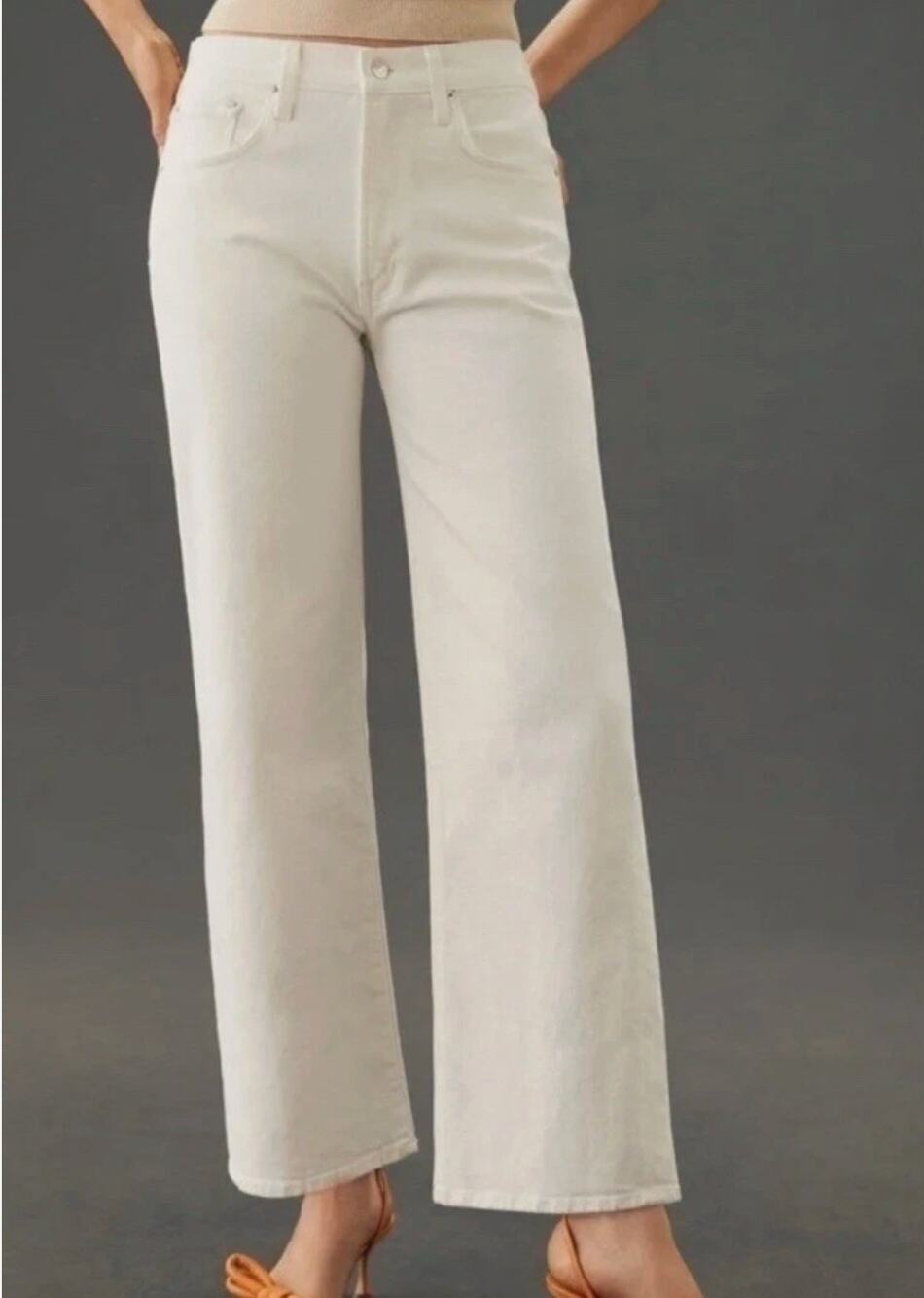 EDWIN NWT Marli WIde Leg Cream Ankle Denim Jeans in Eggshell // 32